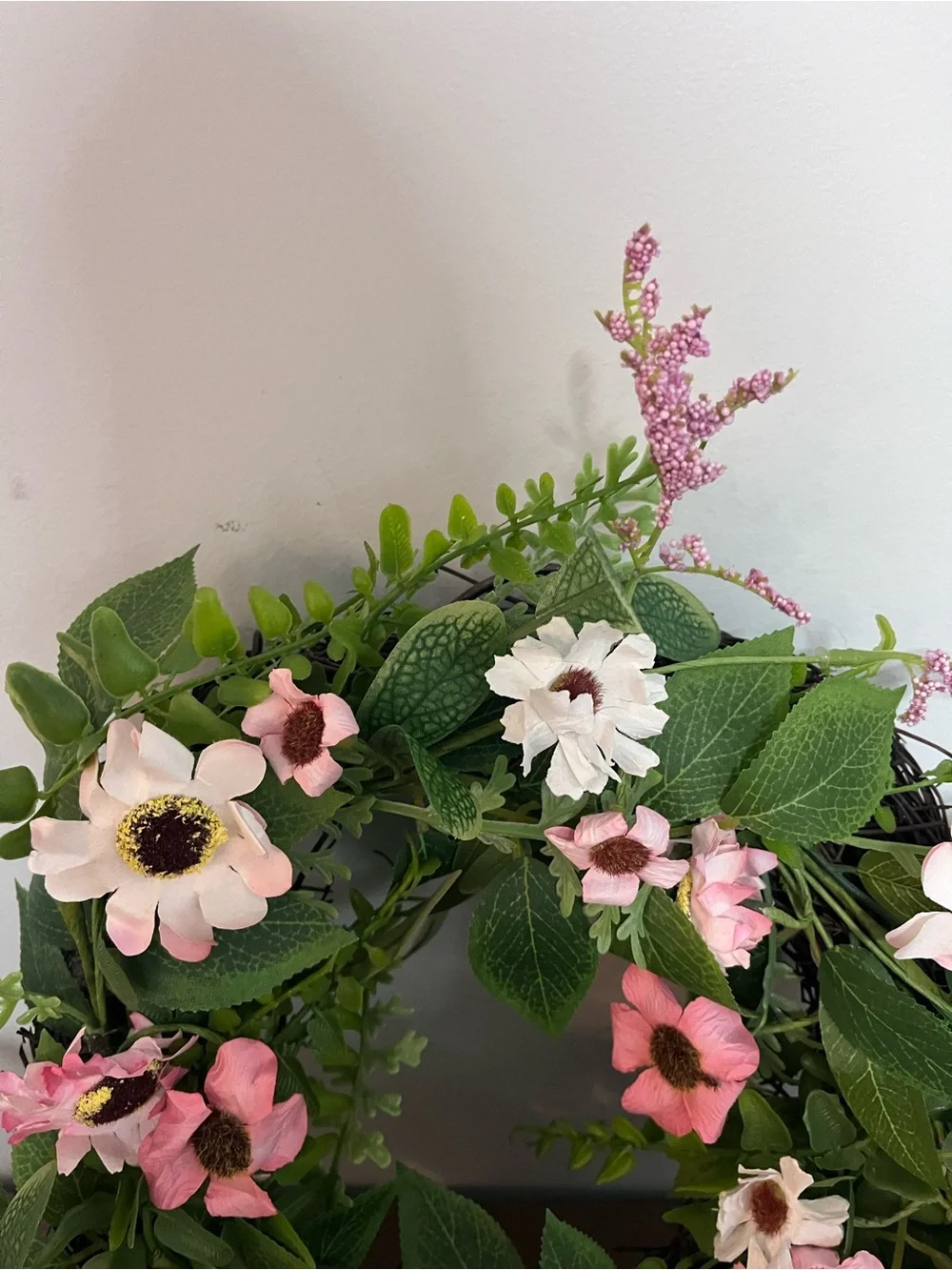 Artificial Pink and White Floral Wreath - Home Holiday Decor